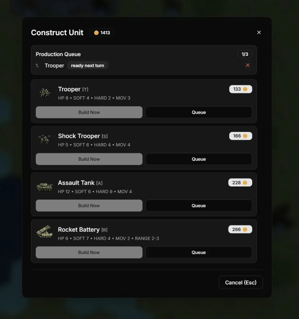 The new production queue in action