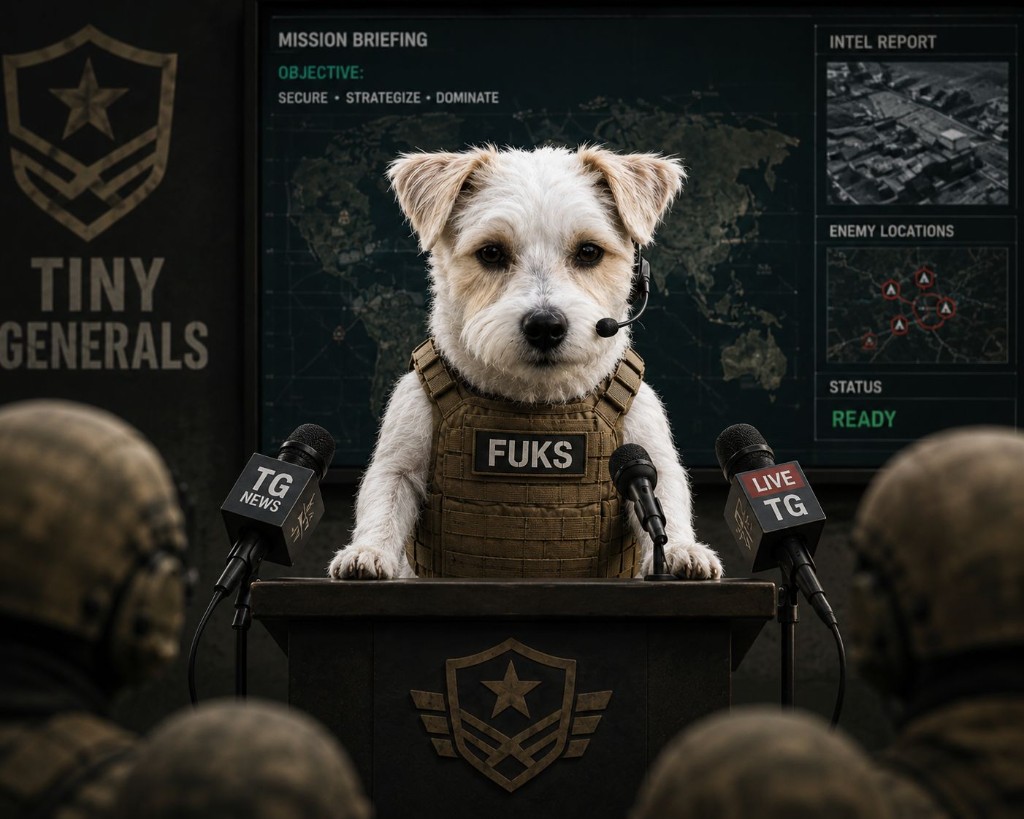 Fuks, TinyGenerals mascot, delivering a mission briefing
